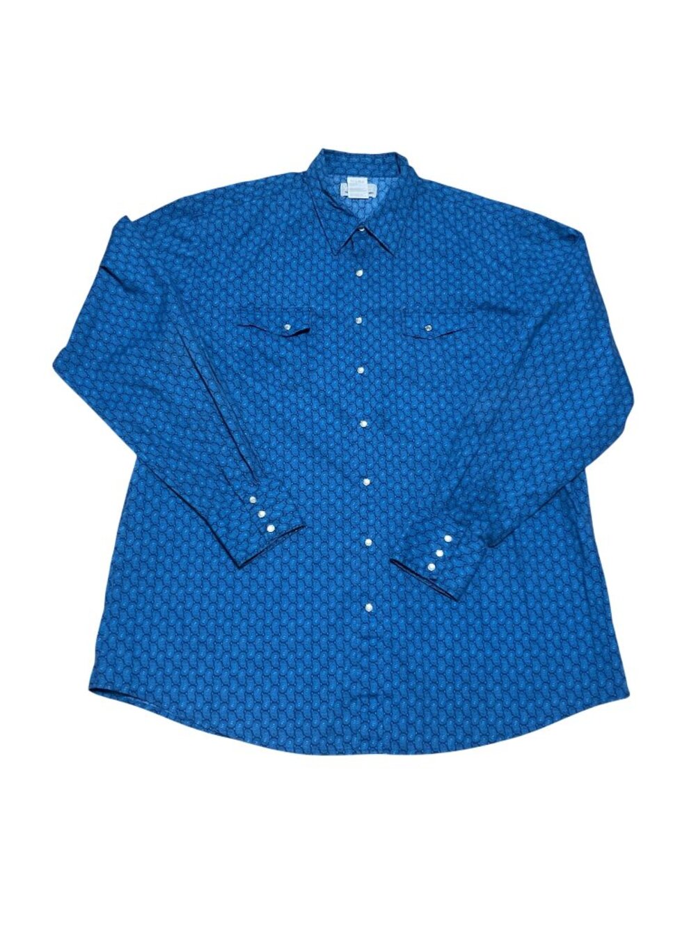 Wrangler Wrancher Western Shirt Sz 2XT Blue Paisley Pearl Snap Long Sleeve Mens